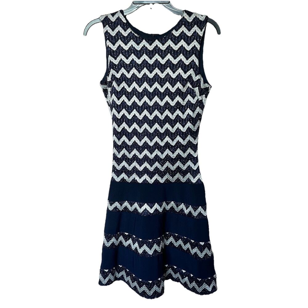 Betsy & Adam’s Dress 4 Sleeveless Midi Fit Flare Sequins Blue Silver Party Dance